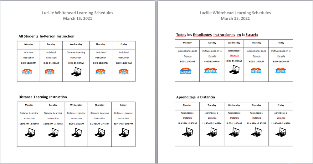Lucille Whitehead Learning Schedules