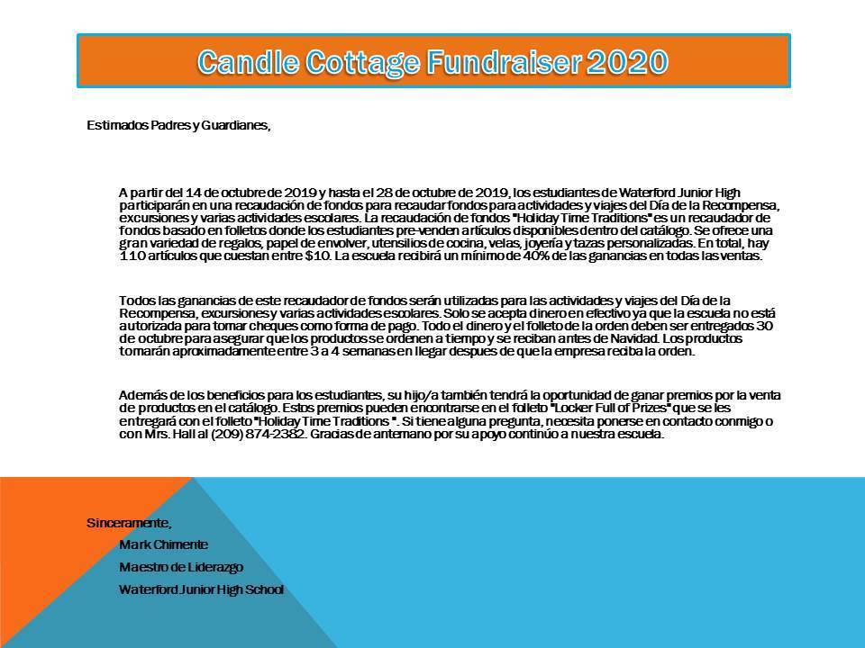 Candle Cottage Fundraiser 2020, Spanish