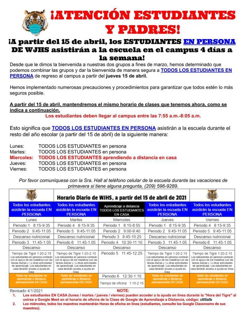 Reopening Schedule Spanish