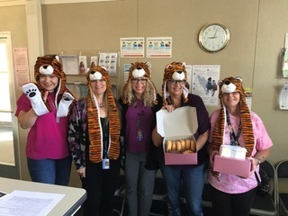 WJHS T-HAT Crew was out for the first time today looking for a class where the students were all "T-HAT," meaning T for Tigers, H for all homework completed, A for all in attendance, T for no tardies.  This morning Mr. Kirkpatrick's 7th grade English class was all "T-HAT" and received donuts for their positivity, professionalism and productivity!  Congratulations!