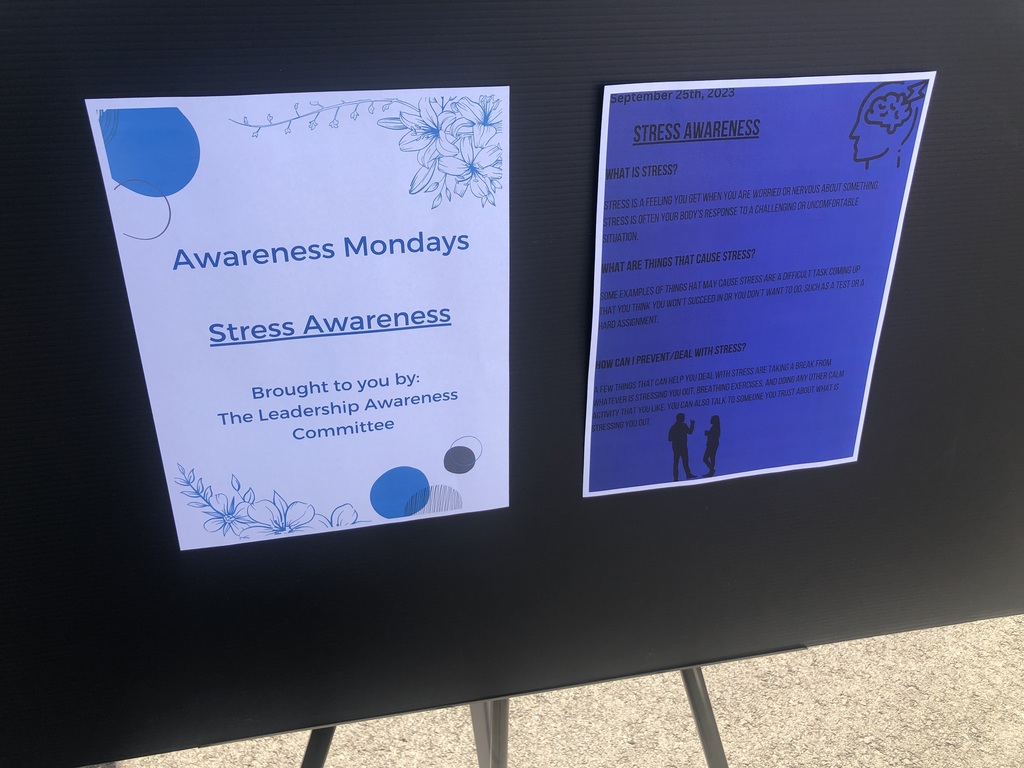 Monday 9/25 was Stress Awareness Day. Students learned what stress is, where it comes from, and how it can be dealt with.  
